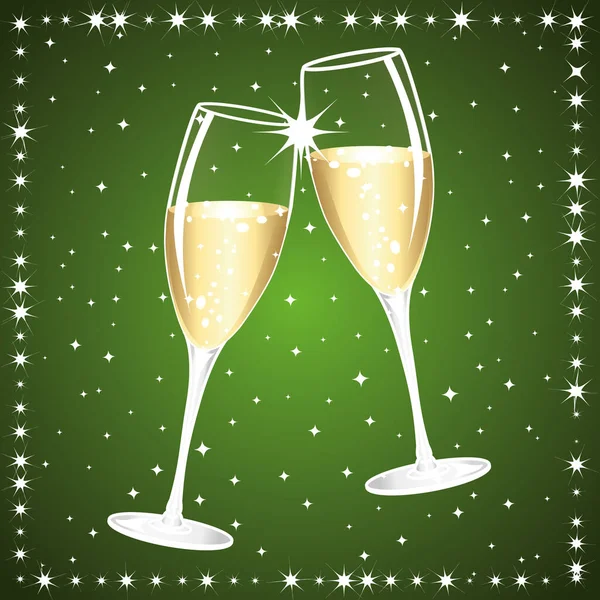 Two Cups Champagne Toast Event Happy New Year Anniversary Green — Stock Vector