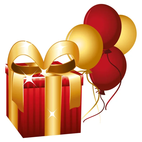 Red Gold Beautiful Gift Balloons Happy Birthday Vector Icon — Stock Vector