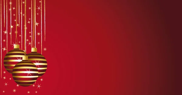 Gouden Rode Kerst Gestreepte Ornamenten Banner Vectorillustratie — Stockvector