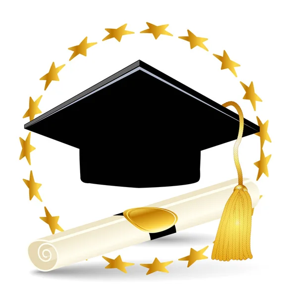 Graduation Hat Paper Degree Certificate Vector Icon —  Vetores de Stock