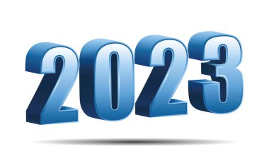 2023. Mavi üç boyutlu sayı. Takvim ya da mutlu yıllar. Vektör simgesi.