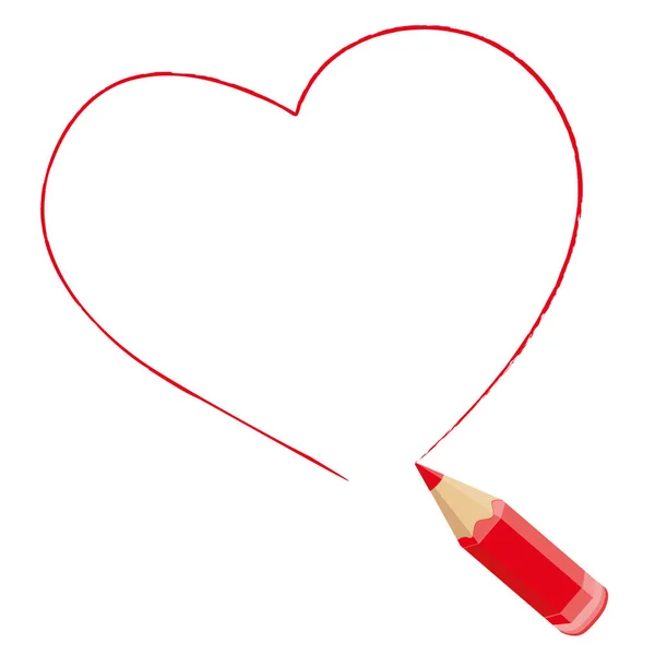 Forma Corazón Rojo Dibujado Mano Con Lápiz Color Icono Del — Vector de stock