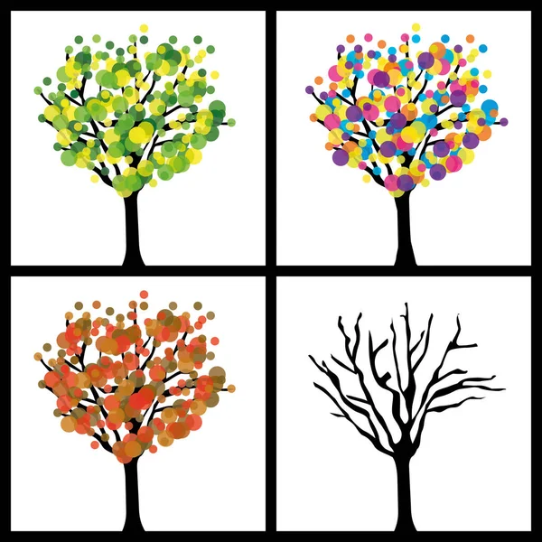 Cartaz Árvores Quatro Estações Ilustração Vetorial — Vetor de Stock