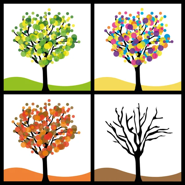 Four Seasons Trees Poster Vector Illustration — Stock Vector