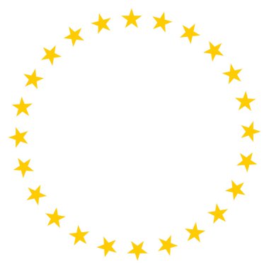 24 küçük yıldızın dairesi. Sarı vektör çerçeve siluet arkaplanı.