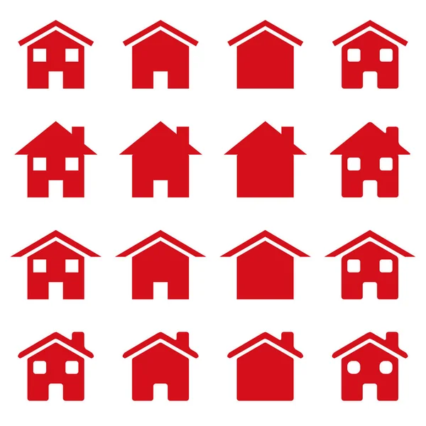 Iconos Casas Rojas Pictogramas Vectoriales Inmobiliaria Navegación Home Bar — Vector de stock