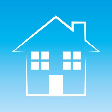 Gökyüzüne çizilmiş beyaz bir ev. Vektör illüstrasyonu II.