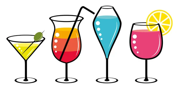 Kleurrijke Verse Zomercocktails Vectorillustratie — Stockvector