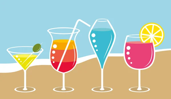 Colorul Fresh Cocktails Beach Vector Illustration — Stock Vector