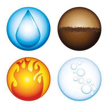 Dört element. Su, toprak, ateş, hava. Vektör simgeleri ayarlandı.