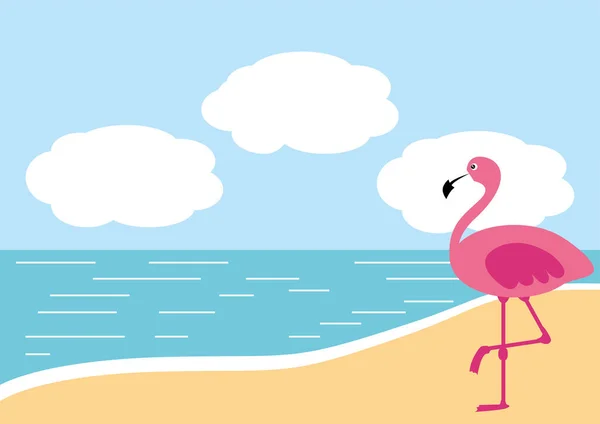 Rosa Flamingo Stranden Sommartapet Vektorillustration — Stock vektor