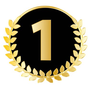 Birinci ya da en iyi kalite defne çelenkli silah yatağı. Vektör simgesi.