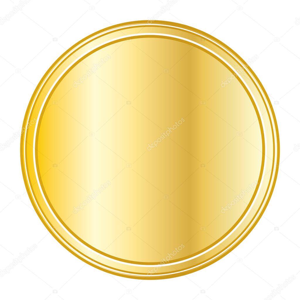 Golden coin or medal. Vector empty icon.