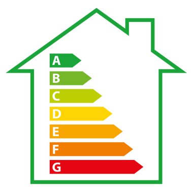 Energy Performance Certificate. Energy Efficiency Rating Graph with arrows. Green house. Vector illustration II.