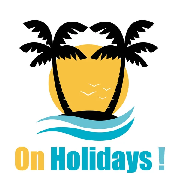 Holidays Illustration Vector Island Palms Ocean Waves — Vettoriale Stock