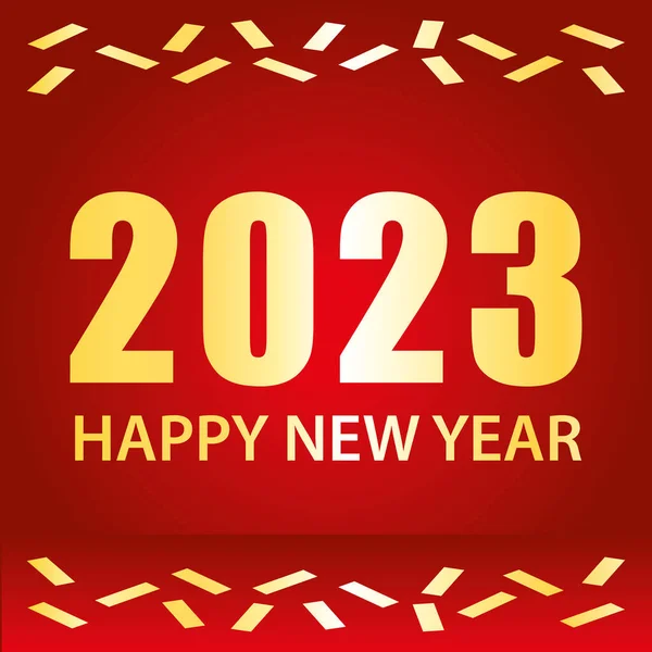2023 Happy New Year Greeting Card Red Gold Vector Illustration — Stock Vector