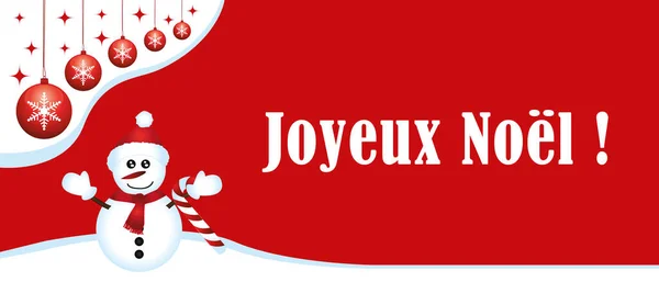Winter Merry Christmas Background French Language Banner Vector Illustration Snowman — Stockvektor