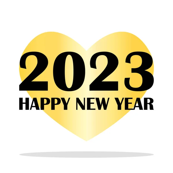 2023 Happy New Year Golden Heart Gretting Card Vector Illustration — Stock Vector