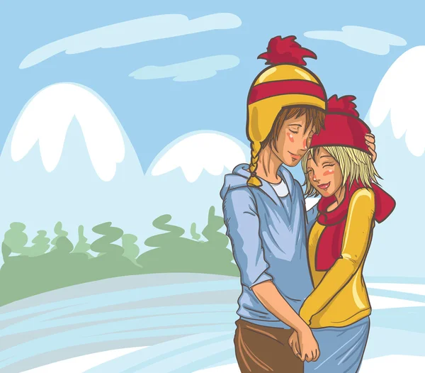 Vector lindo mano dibujado invierno pareja — Vector de stock