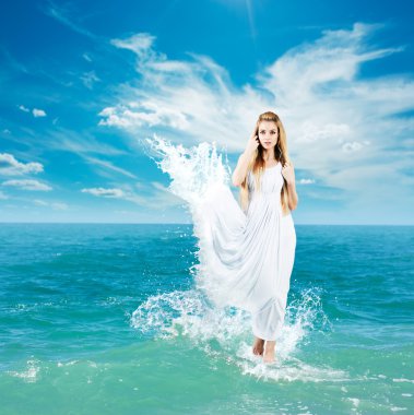 Ancient Greek Goddess in Sea Waves clipart