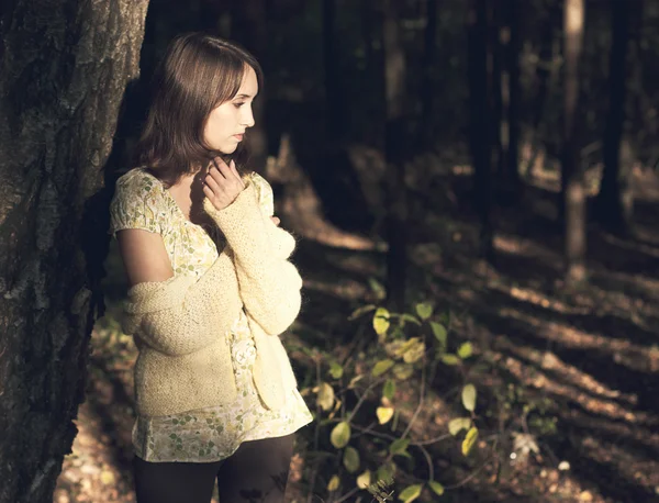 Retrato de Mulher na Floresta de Outono — Fotografia de Stock