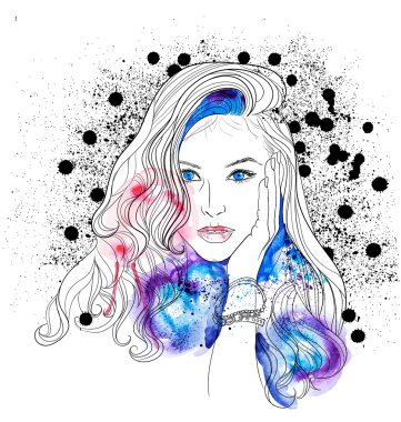 Yaratıcı suluboya vektör kadın portre