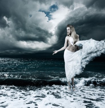 Mystic Goddess in Stormy Sea clipart