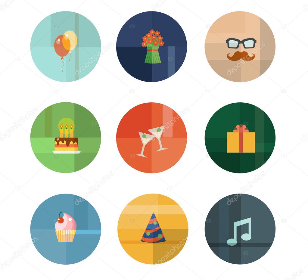 Collection of Nine Vector Birthday Party Icons