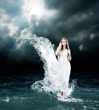 Mystic Goddess in Stormy Sea clipart