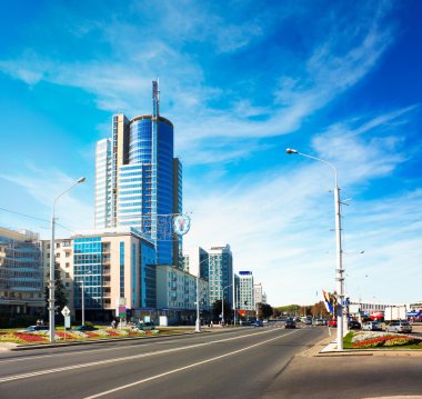 Minsk, Beyaz Rusya - Eylül 08 - pobediteley Caddesi üzerinde 08 Eylül 2013 Minsk, Beyaz Rusya