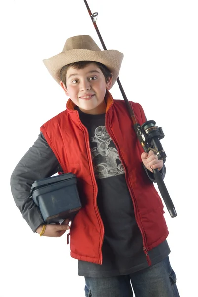 Çocuk şapka fener ve balık tutmak için ekipmanlar