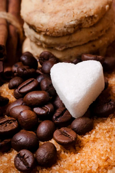 Cofee beans and brown sugar — Stock Photo, Image