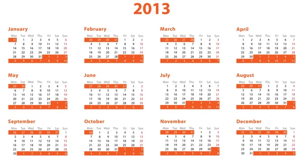 Volledige Europese 2013 jaarkalender — Stockfoto