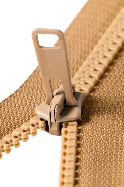 Brown zip with metal teeth — Stock Photo, Image