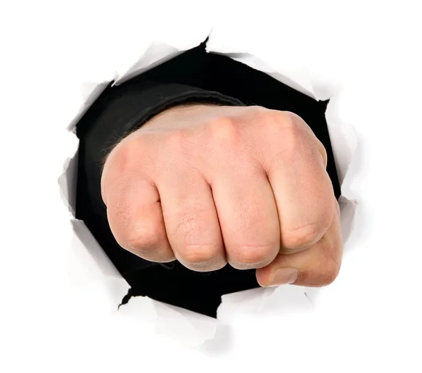 Man wordt zijn vingers weergegeven door een gat — Stockfoto