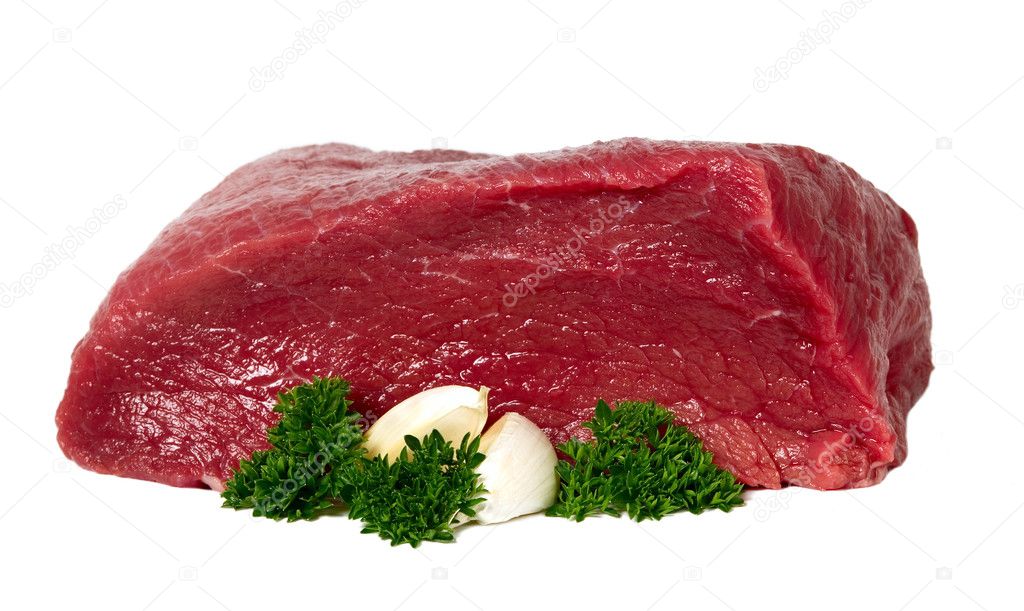 Raw sliced meat with garlic