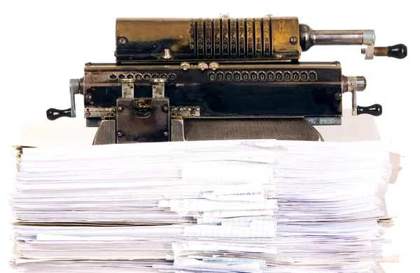 Vintage αριθμομηχανή με έγγραφα, γραφείο έννοια — Φωτογραφία Αρχείου