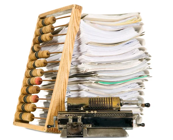Calcolatrice vintage con documenti, concetto di ufficio — Foto Stock