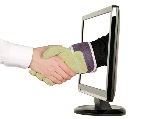 Hands shaking, LCD monitor — Stock Photo, Image