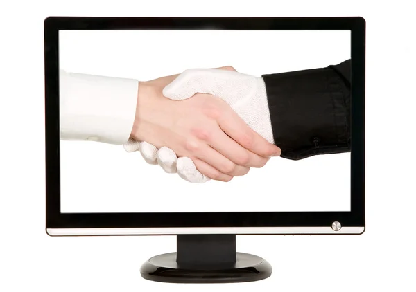 Hands shaking, LCD monitor — Stock Photo, Image