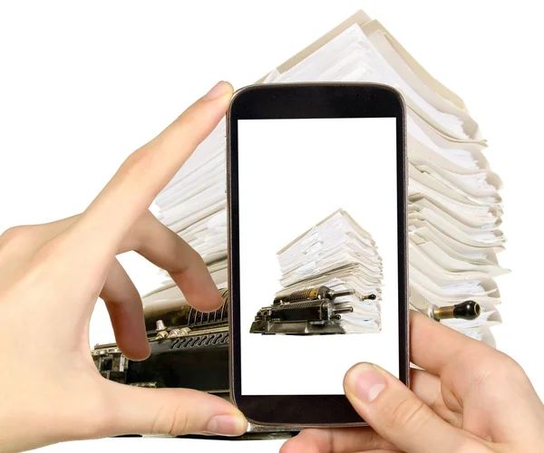 Man is taking photo of many documents — Stock Photo, Image