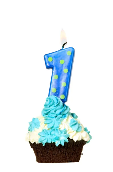 キャンドルの最初誕生日のケーキ — ストック写真