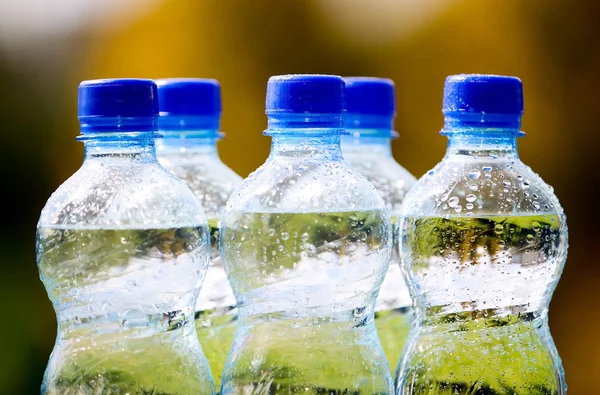 Botellas de agua mineral sobre fondo natural — Foto de Stock