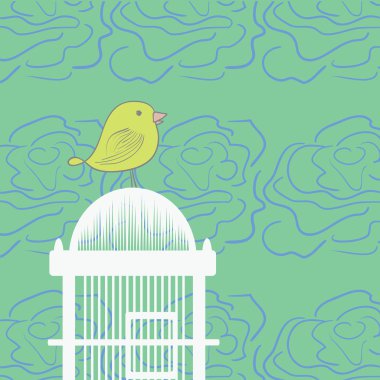 kuş kafesi el çizilen illüstrasyon