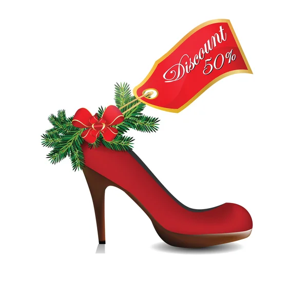 Illustratie van Kerstmis korting op rode schoen — Stockvector