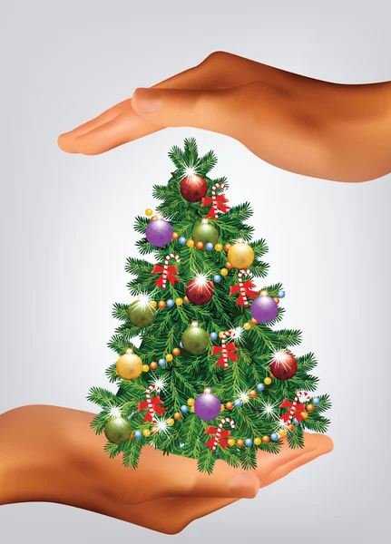 Vánoční strom drží v rukou — Stockový vektor
