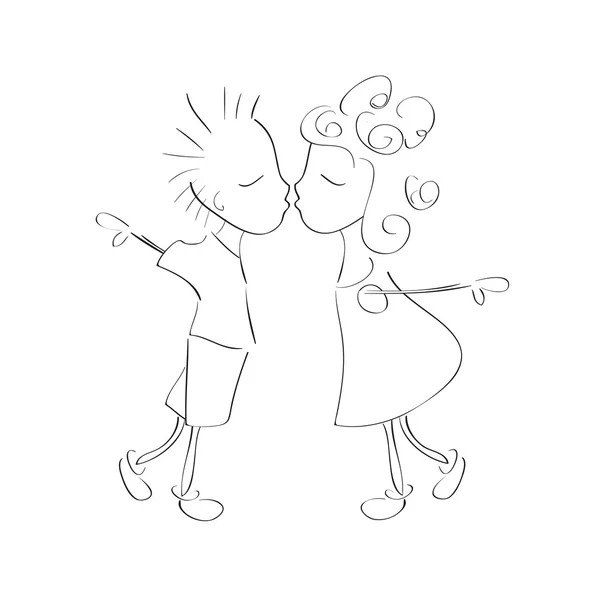 Niños besándose dibujado a mano — Vector de stock