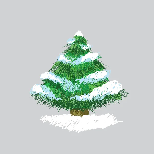 Ilustración de pino dibujado a mano con nieve, boceto original — Archivo Imágenes Vectoriales