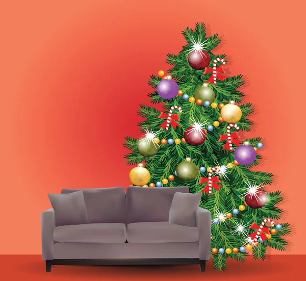 Kanepe ile Noel ağacı — Stok Vektör