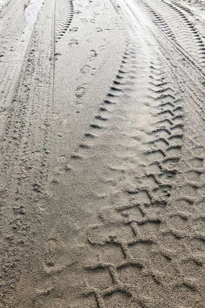 Radprofilabdruck Auf Sandiger Straße — Stockfoto